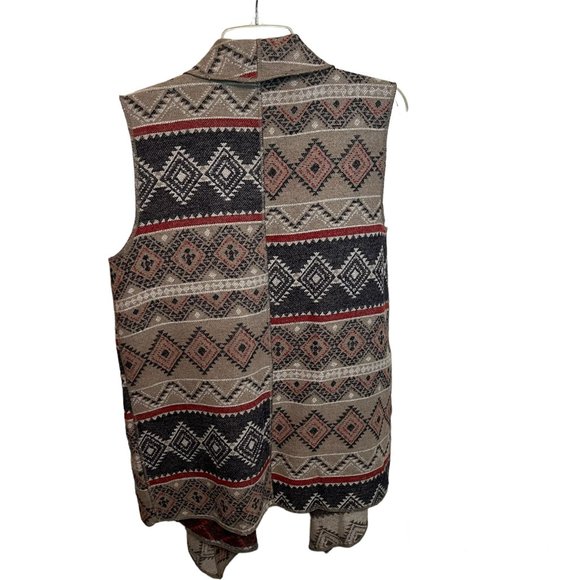 Tribal Jeans Southwest-Inspired Long Woven Vest with Cascading Front Lapel - Picture 3 of 6
